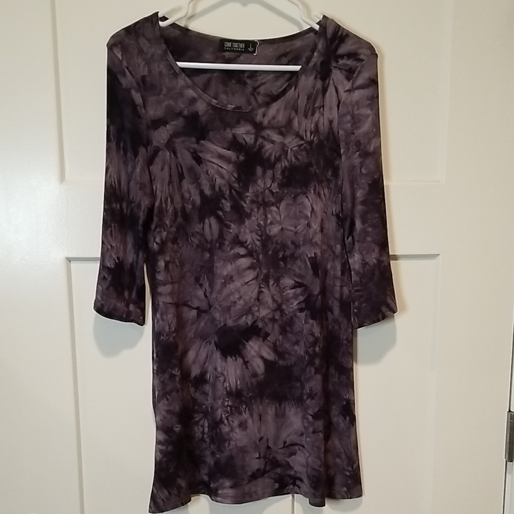 Come Together California Black & Gray Tie Dye 3/4 Sleeve Mini Dress Size Large